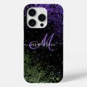 Monogram Lila & Green Glitzer Case-Mate iPhone Hülle (Rückseite)
