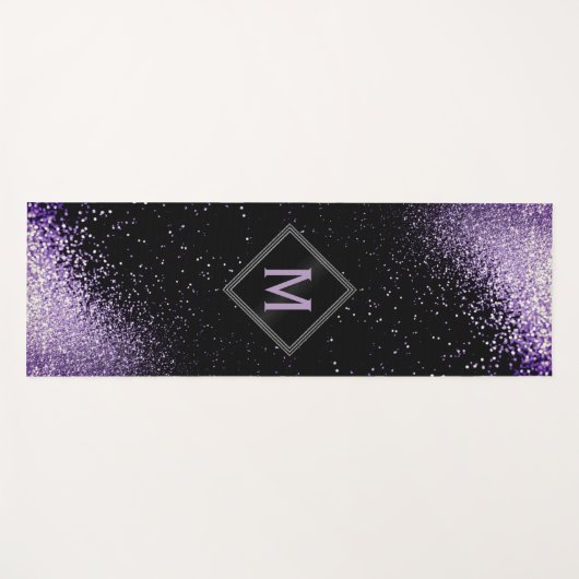 Monogram Lila Imitat Glitzer Yogamatte (Vorderseite (Horizontal))