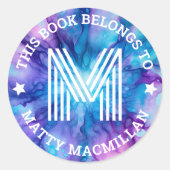 Monogram lila Kinderbuch Runder Aufkleber (Vorderseite)