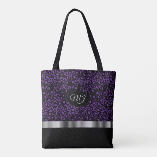 Monogram Lila Leopard Muster Totbeutel Tasche (Rückseite)
