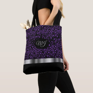 Monogram Lila Leopard Muster Totbeutel Tasche
