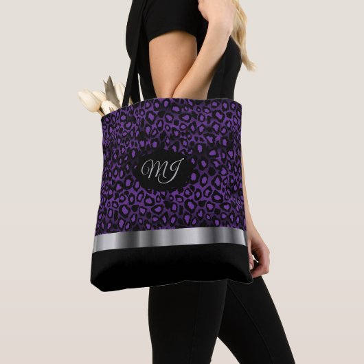 Monogram Lila Leopard Muster Totbeutel Tasche (Von Nahem)