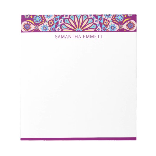 Monogram Lila Mandala Colorful Notepad Notizblock (Vorderseite)