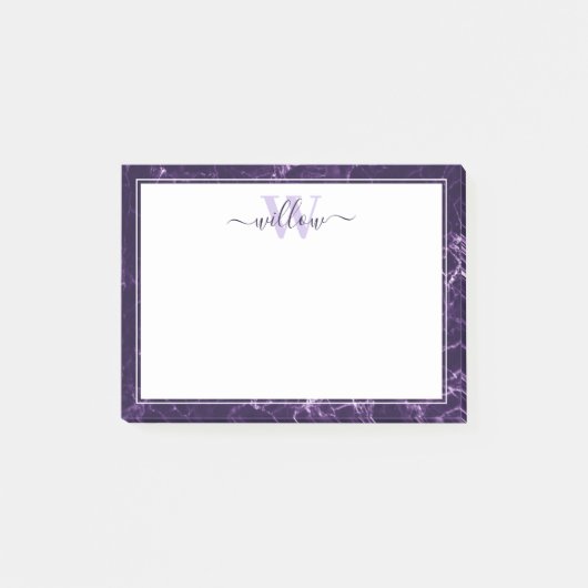Monogram Lila Marble Muster Postit Notes Post-it Klebezettel (Vorderseite)