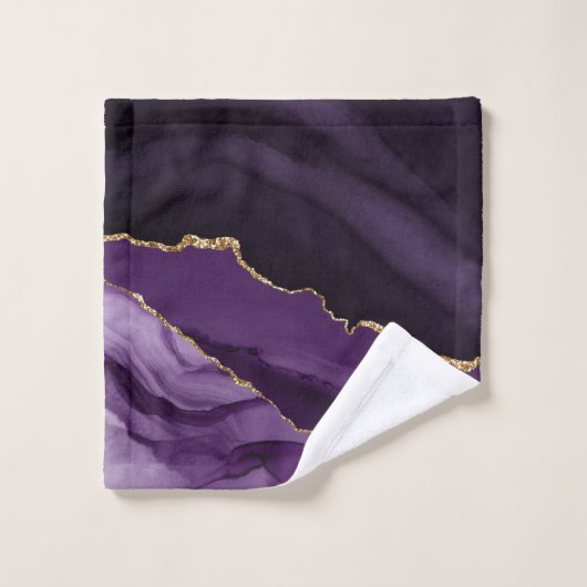 Monogram Lila Marbour Agate Gold Glitzer Badhandtuch Set (Waschlappen)