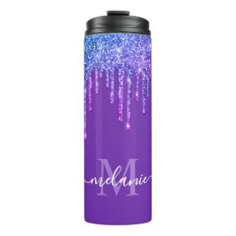 Monogram Lila Ombre Rainbow Glitzer Tropfen Thermosbecher