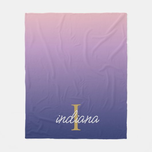 Monogram Lila Ombre Stilistischer Skriptname Fleecedecke (Vorderseite)
