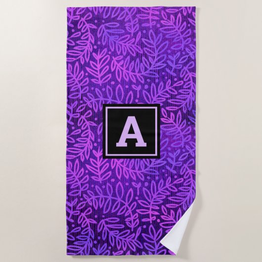 Monogram lila Omerblatt Muster modern fett Strandtuch (Vorderseite)