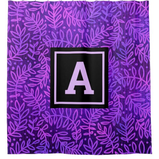 Monogram lila Omerblattmuster fett modern Duschvorhang (Vorderseite)