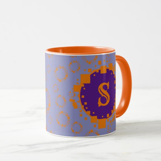 Monogram Lila Orange Digital Bits Art Tasse (VorderseiteRechts)