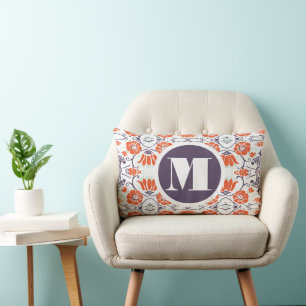 Monogram Lila Orange Minze Modernes Blumenkissen Lendenkissen