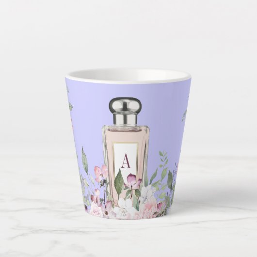 Monogram Lila Parfüm Flasche Hübsch Chic Milchtasse (Vorderseite)
