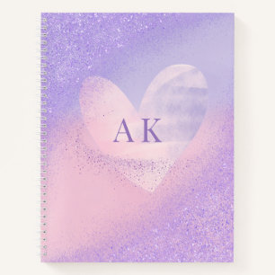 Monogram Lila Pink Gradient Heart Notebook Notizblock