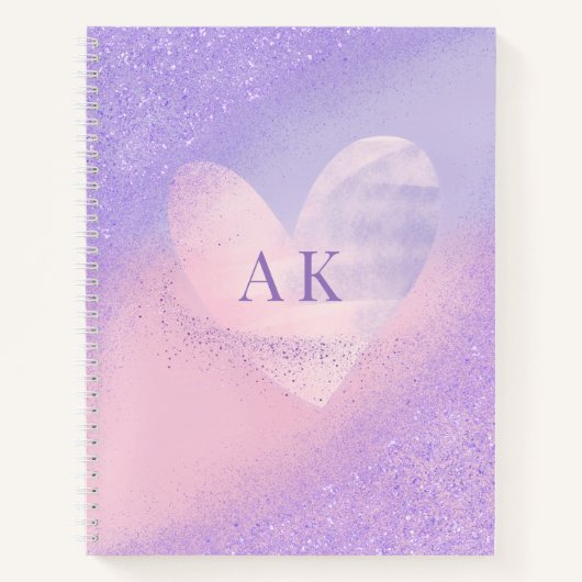 Monogram Lila Pink Gradient Heart Notebook Notizblock (Vorderseite)