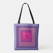 Monogram Lila Pink Heart Lavender Square Pattern Tasche (Rückseite)