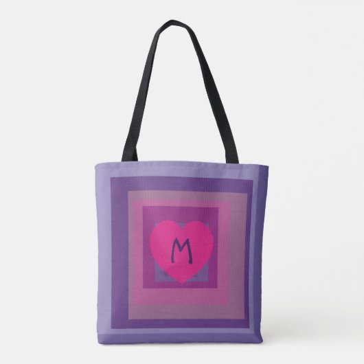 Monogram Lila Pink Heart Lavender Square Pattern Tasche (Rückseite)