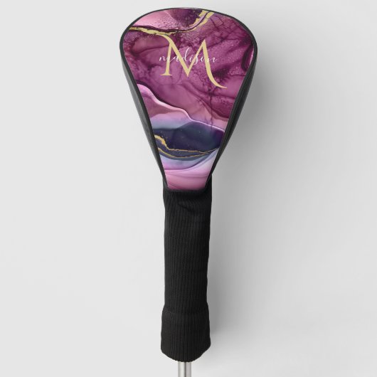 Monogram Lila Pink und Gold Agate Geode Golf He Golf Headcover (Vorderseite)