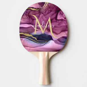 Monogram Lila Pink und Gold Agate Geode Tischtennis Schläger