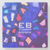 Monogram lila rosa abstraktes Muster Steinuntersetzer (Vorderseite)