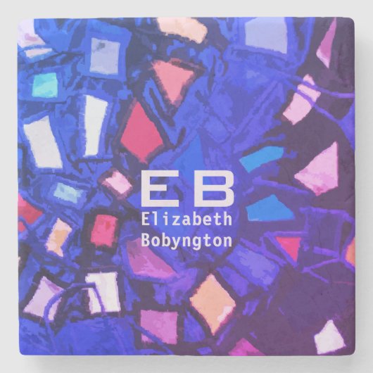 Monogram lila rosa abstraktes Muster Steinuntersetzer (Vorderseite)