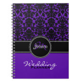 Monogram Lila Schwarz-weiß Damask Hochzeitsplaner Notizblock (Vorderseite)