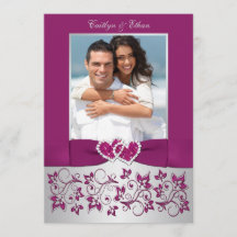 Monogram Lila Silver Floral FOTO Wedite Einladung