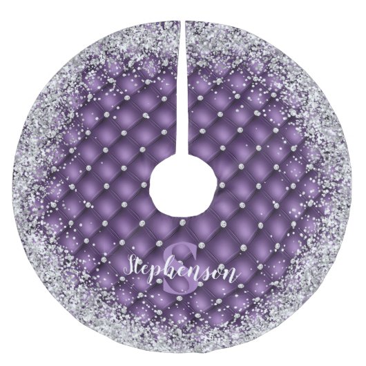 Monogram Lila Tufond Diamond Silver Glitzer Glam Polyester Weihnachtsbaumdecke (Vorderseite)