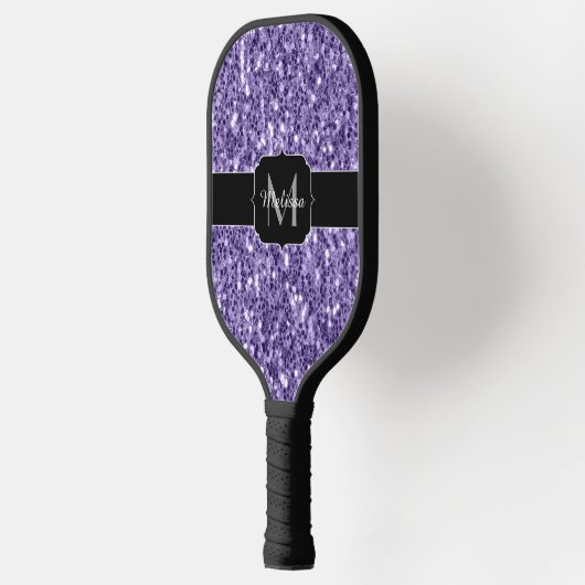 Monogram, lila Ultra-violetter Glitzer Pickleball Schläger (Links)
