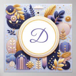 Monogram Lila und Gold Wall Art Poster