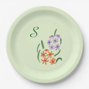Monogram Lila und Orange Hyacinth Blume Teller