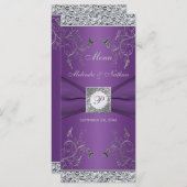Monogram Lila und Silver Floral Menu Card Menükarte (Vorne/Hinten)