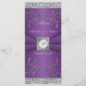 Monogram Lila und Silver Floral Menu Card Menükarte (Vorderseite)