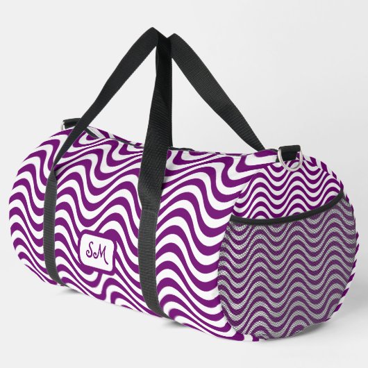 Monogram Lila White Wavy Stripes Psychedelic Duffle Bag (Rechte Ecke)