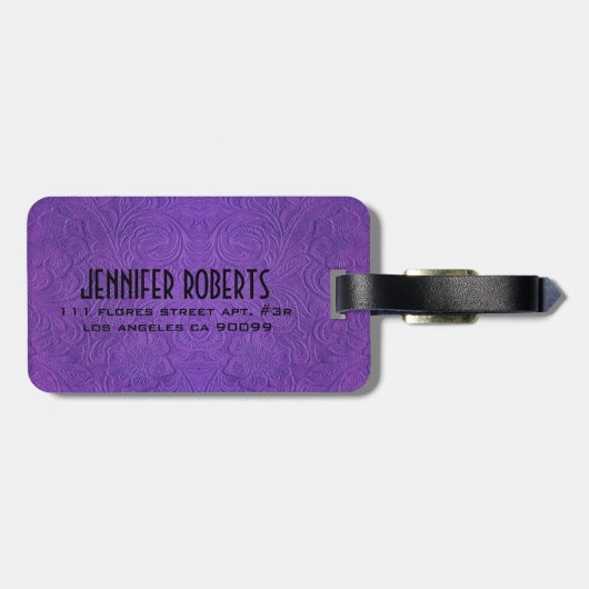 Monogram Lila Wildlederleder-Blumendesign Gepäckanhänger (Rückseite horizontal)