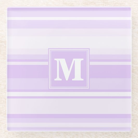 Monogram-Lilastreifen Glasuntersetzer (Vorderseite)