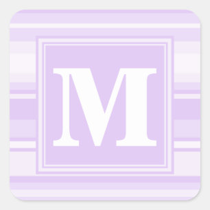 Monogram-Lilastreifen Quadratischer Aufkleber