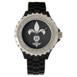 Monogram-Lilie Modernes Einfaches Schwarzweiß Armbanduhr