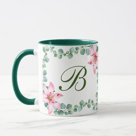 Monogram Lily Blume Pattern Coffee Tasse (Links)