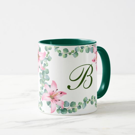 Monogram Lily Blume Pattern Coffee Tasse (VorderseiteRechts)
