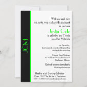 Monogram Lime Green Black Bar Mitzvah Einladung (Vorderseite)