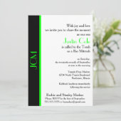 Monogram Lime Green Black Bar Mitzvah Einladung (Stehend Vorderseite)
