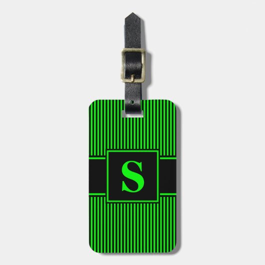 Monogram Lime Green Black Pinstrick Gepäckanhänger (Vorderseite vertikal)