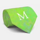 Monogram Lime Green Marble Art Krawatte (Gerollt)