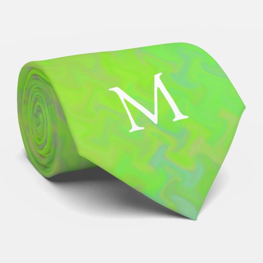 Monogram Lime Green Marble Art Krawatte (Gerollt)