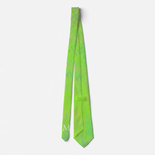 Monogram Lime Green Marble Art Krawatte (Rückseite)
