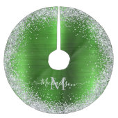 Monogram Lime Green Silver Glitzer Girly Glam Polyester Weihnachtsbaumdecke (Vorderseite)