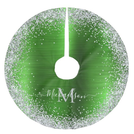 Monogram Lime Green Silver Glitzer Girly Glam Polyester Weihnachtsbaumdecke (Vorderseite)