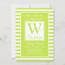 Monogram Lime Green Strips Summer Family Wiederseh Einladung