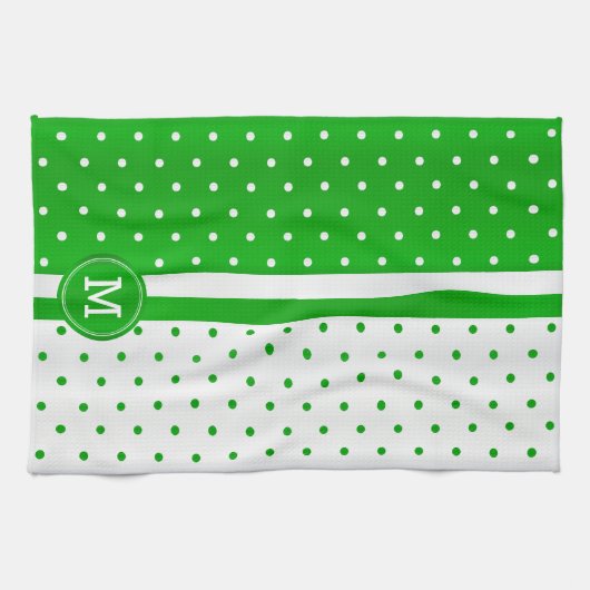 Monogram Lime Green und White Polka Dot Geschirrtuch (Horizontal)