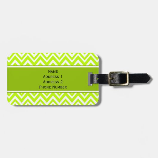 Monogram Lime Green und White Zigzag Muster Gepäckanhänger (Vorderseite horizontal)